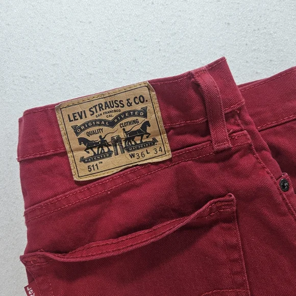 Levi’s 511 Slim 36x34 Red Stretch Jeans - Picture 2 of 7